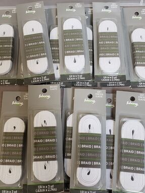 Lot Of 17 Packages Elastic White Soft Stretch 1/4-Inch by 3-Yard Braid Fabany